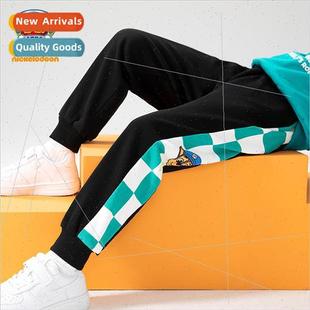 fall midd boys new winter and splicing plaid pants team Woof