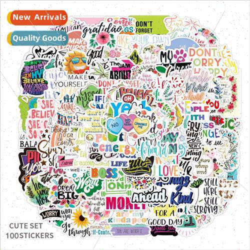 100 colorful inspirational words stickers English letters lu