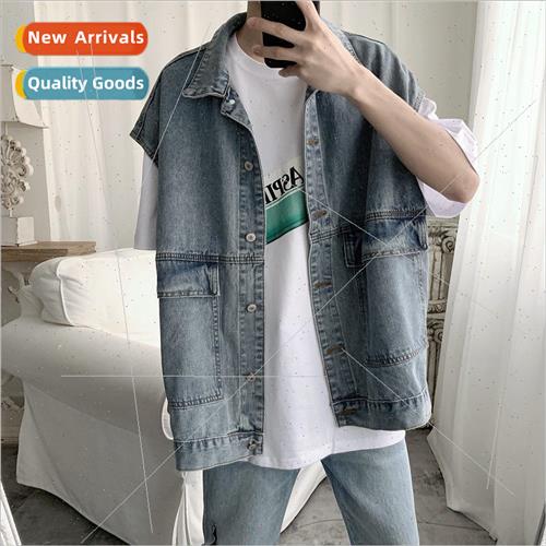 Workwear denim vest men loose 2019 spring Korea bf new sleev