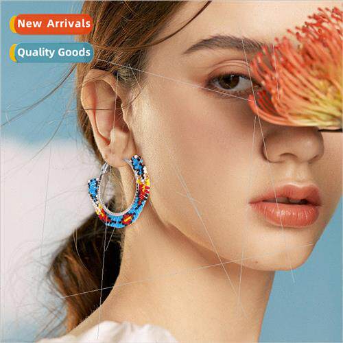 Ins  temperament ladies large circle earrings rice beads han