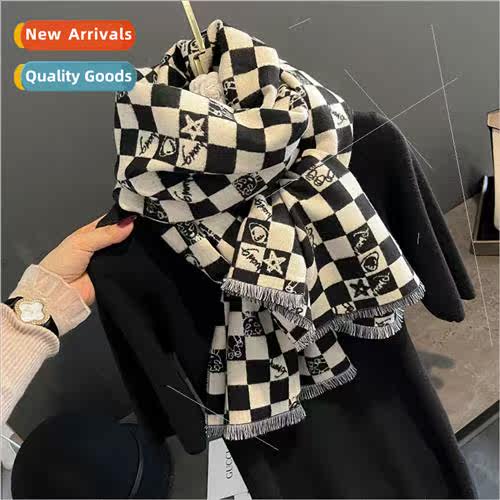 Checkerboard thickened scarf female winter warm long versati
