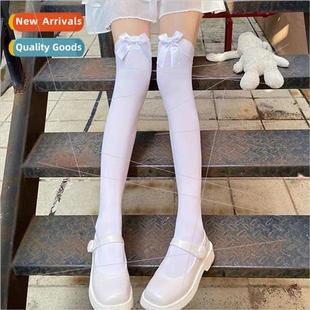 black high summer thin velvet knee socks and Bow long tie