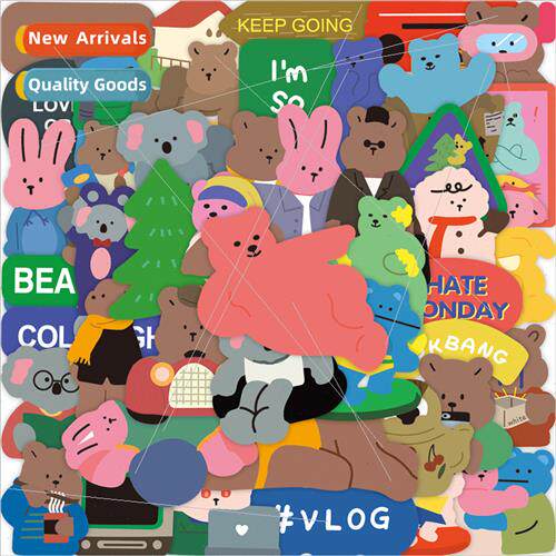 50 Korean love bear JJ bear cute bear doodle stickers comput