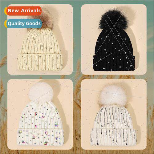 Knitted hat female fall and winter wool cap imitation raccoo