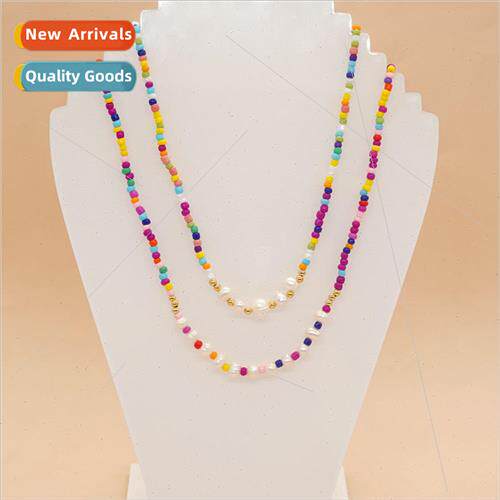 Bohemian Style Necklace Fashion mple Colorful Rice Beads Pea