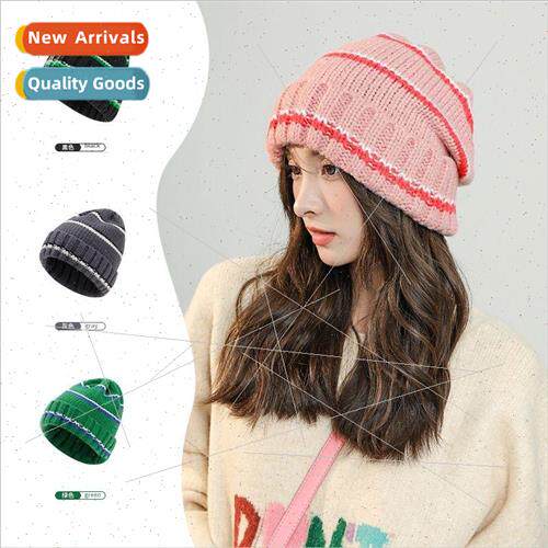 Colorful striped knitted cap female autumn and winter Korean
