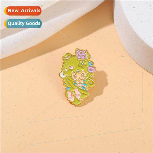 Cute dorky little pet elf brooch green plant elf metal badge