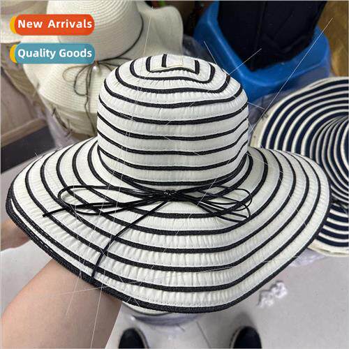 Korean  of the striped patchwork straw hat fashion with the