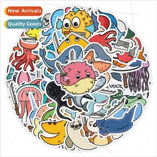 60 funny knife-wielding marine animal stickers collect guita