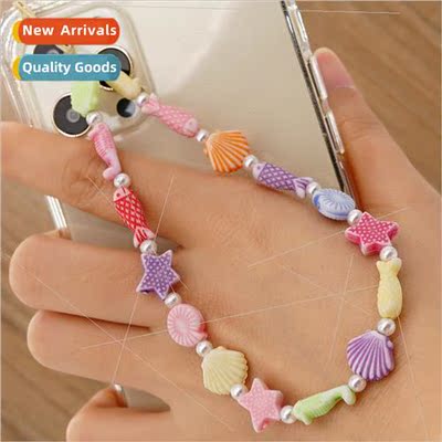 mple wind acrylic mixed color shell lanyard phone chain fema