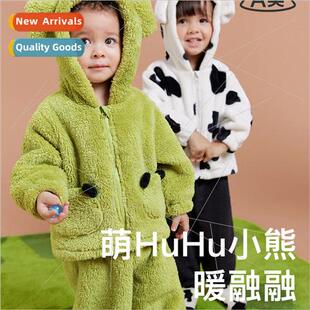 2023 winter new childrens loungewear suit double-sided warm