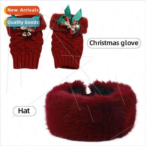 Riding winter plush half-finger burgundy bow bells Christmas
