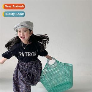 girls shirt letters new black the 2023 Korean summer