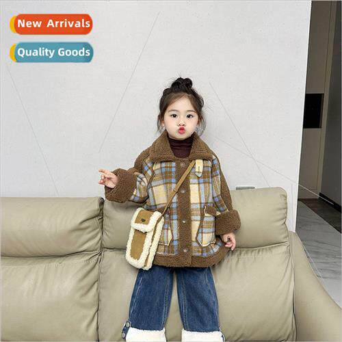 2023 fall and winter new Korean girls plaid one-piece velvet