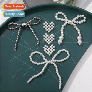 pearl bow handmade Korea weavi diy imitation heart ins peach