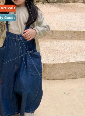 Childrens pants 2023 fall new childrens denim backstrap pant