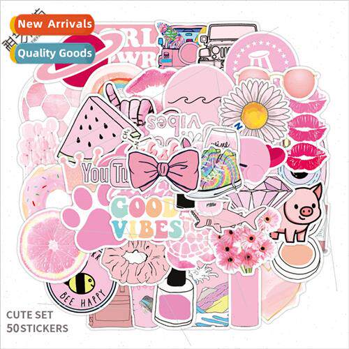 50 cartoon cute pink fresh stickers suitcase notebook water