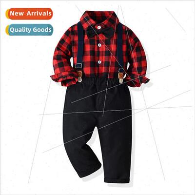 2021 Christmas sibling outfit boys red and black plaid long-