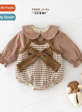Winter female baby padded crawl suit newborn baby big bow on