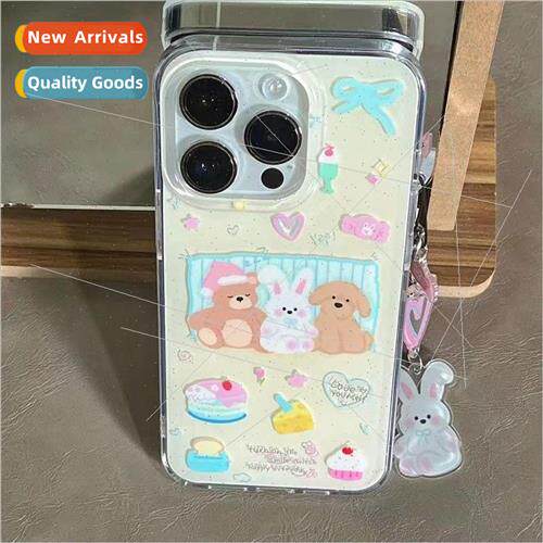 Korean  fun rabbit bear Apple 14ProMax double-sided Apple 14