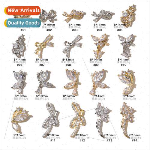 Zirconia butterfly drill nail jewelry new inlaid diamond pea