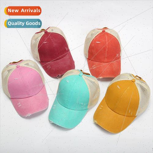 2020 new washed cotton hole baseball cap ponytail cap sun ha