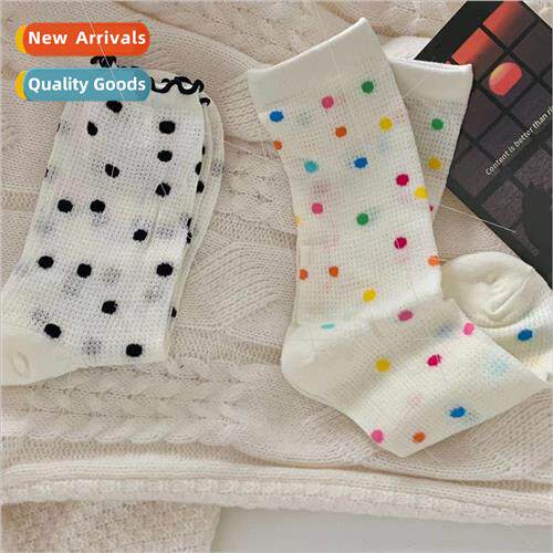 With hole slippers polka dot socks womens mid-calf socks mes