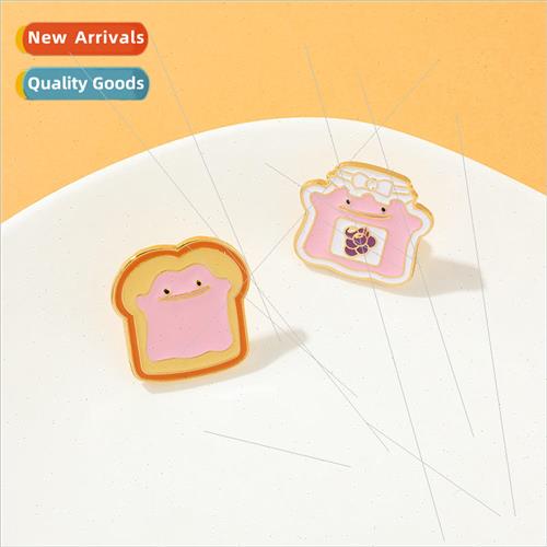 Cute Cartoon Bread Toast Brooch Pink Grape Jam Jar Personali