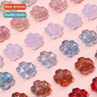 Ice translucent cherry blossom halo glaze flowers glass bead