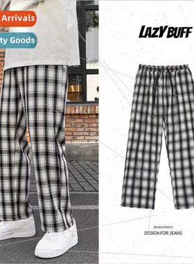 2021 new straight plaid casual pants men ins casual pants Ko