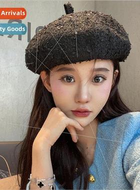 Hat womens fall and winter chirp gold lattice beret show fac