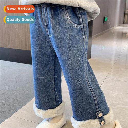 Girls padded jeans all-in-one velvet fall and winter 2023 ne