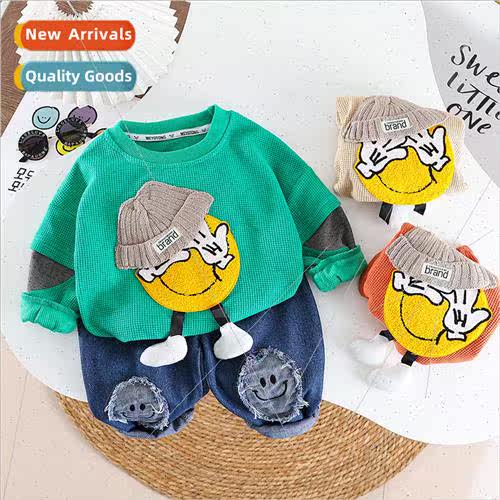 2023 fall new boys suit two-piece cartoon smiley Korean  of