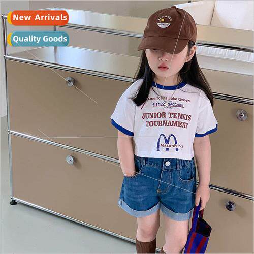 2023 Summer Girls Korean Printed Letter T-shirt Knitted Wome