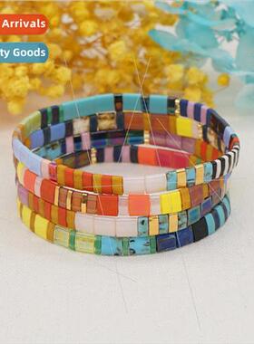 Boho Spring/Summer Tila Handmade Beaded Rainbow Bracelet