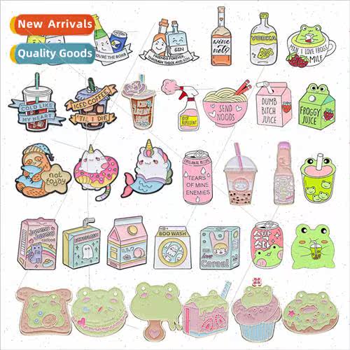 Drink Food Donut Series Brooch Alloy Frog Set Girl Cute Piec
