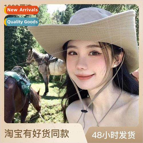 Western cowboy hat women drawstring fisherman hat men summer