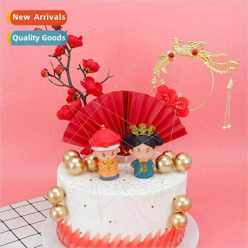 Chinese  semi-circular folding fan queen birthday cake decor
