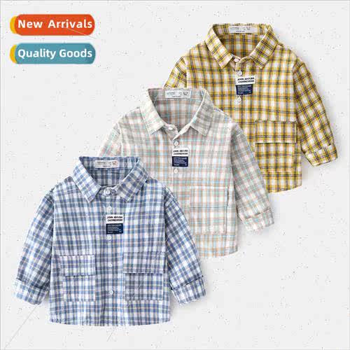 Boys long-sleeved shirt 2020 fall clothing 适用eign- plaid l