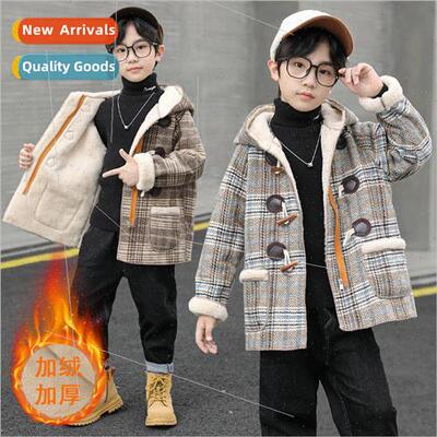Boys tweed jacket 2022 new childrens fall and winter clothin