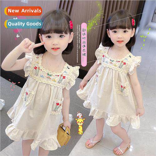 Summer girls embroidered lace dress 2022 new middle and smal