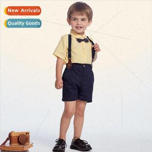 Infant summer dress gentleman bow short-sleeved onesie pajam