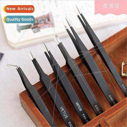Anti-static stainless steel tweezers black slender pointed h