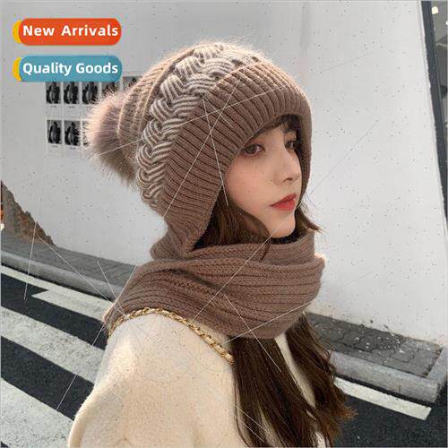 Hat scarf all-in-one wool cap female winter padded windproof