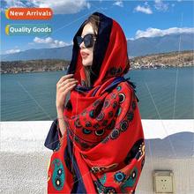 Vintage red cashew silk scarf female desert travel summer ne