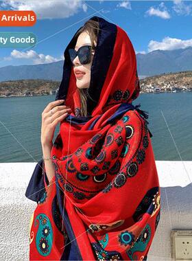 Vintage red cashew silk scarf female desert travel summer ne