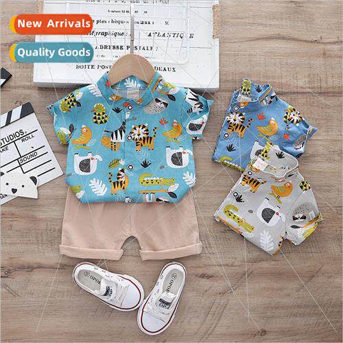 2023 new baby little boy clothes summer cartoon shirt two-pi