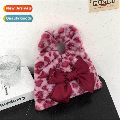 Autumn and winter fur bag 2021 new Japanese cute bow leopard