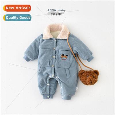 Baby winter outing onesie newborn lapel corduroy padded thic