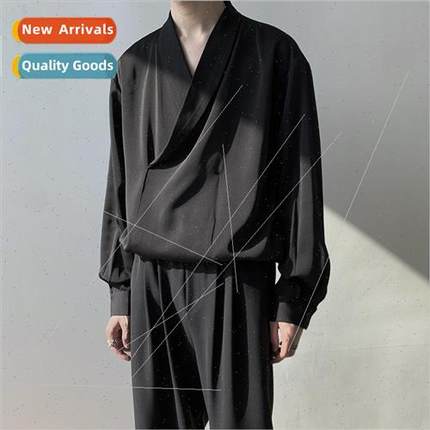 Shirt mens long-sleeved fall thin Korean draped pullover shi